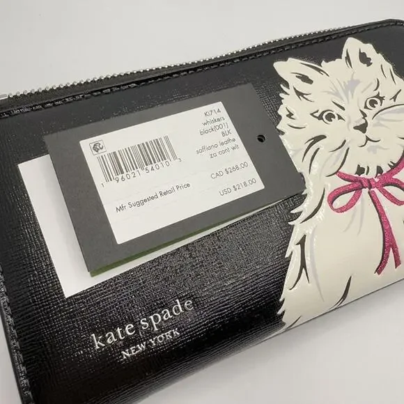 Kate Spade Whiskers Zip Around Continental Wallet KI714 Black with White Cat - Picture 12 of 12